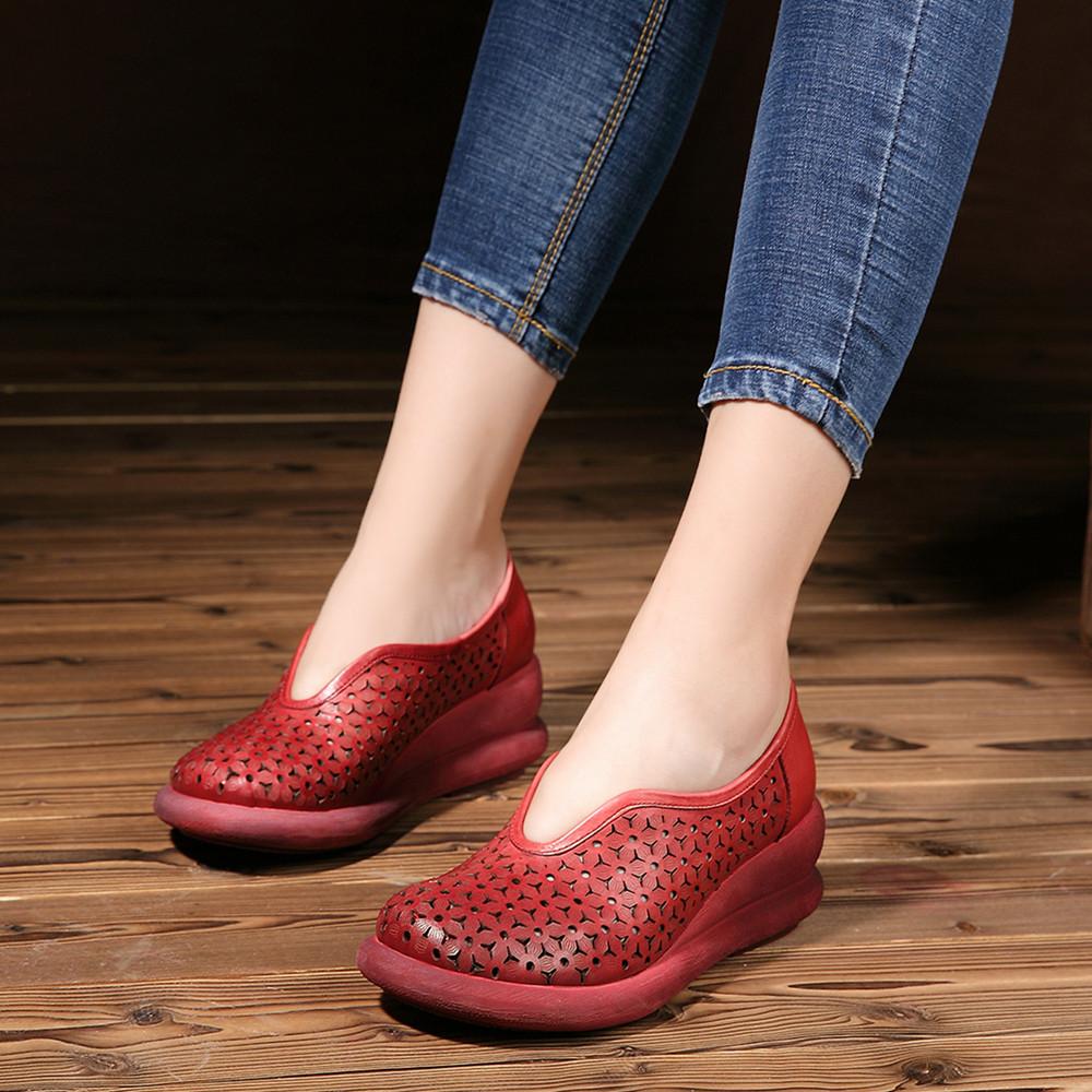 Handgemachte Plateauschuhe Fashion Slip On Loafers Hohlsandale Rot/Grün/Gelb