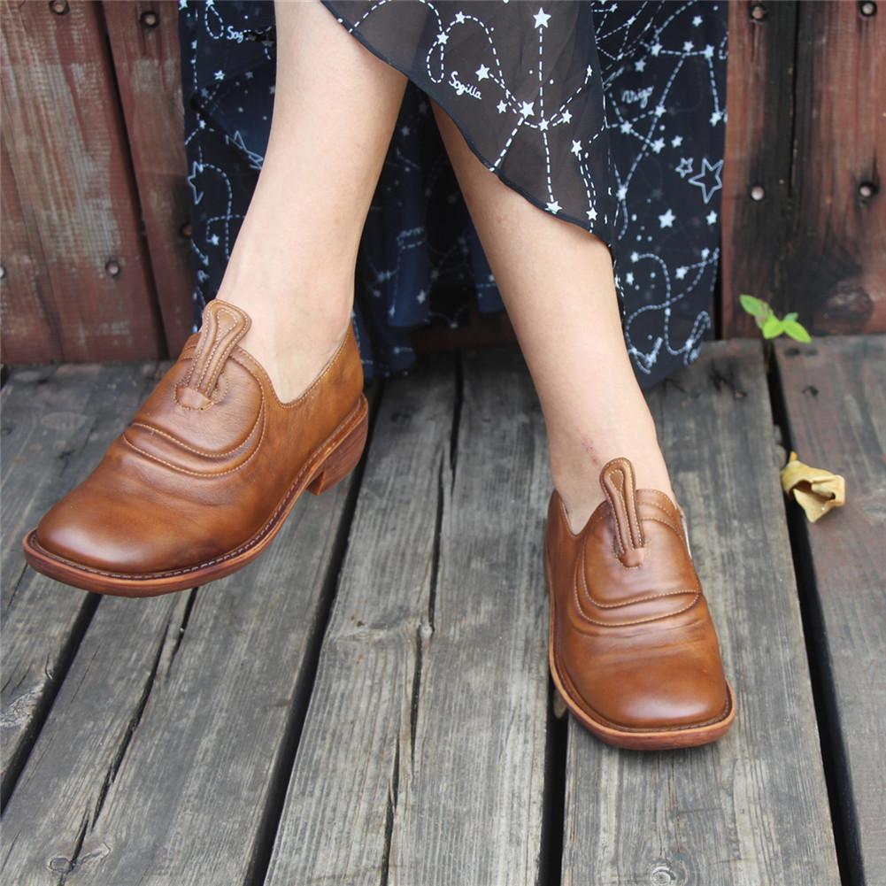 Handmade Brown Shoes Retro Loafers Work Shoes Slip On Shoes