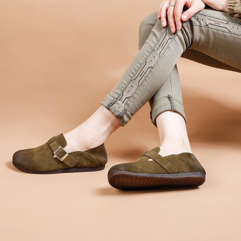 Retro Suede Loafers Buckle-fastening Monk Shoes 6 Colors