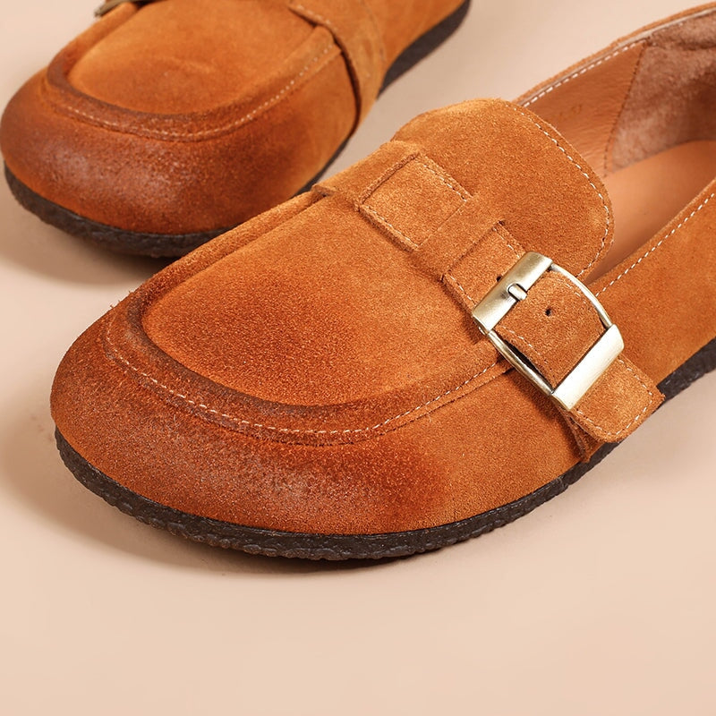 Buckle-fastening Monk Shoes Retro Suede Loafers 4 Colors