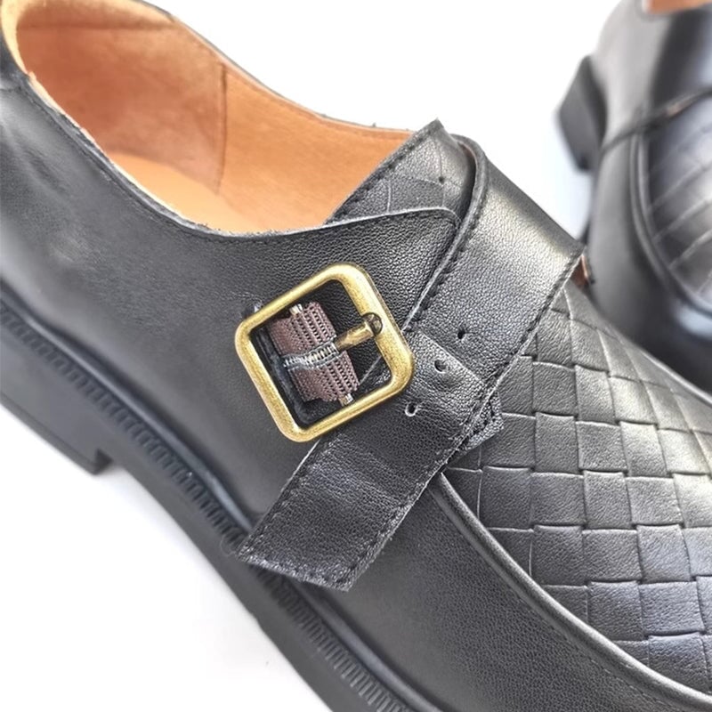 Big Toe Woven Grain Loafers with Buckle