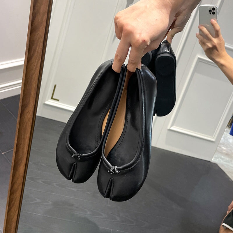 Women's Calf Casual Flats Split Toe Loafers Light Brown/Khaki/Silver/Beige/Black
