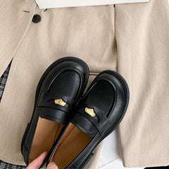 Block Heel Round Toe Penny Loafers