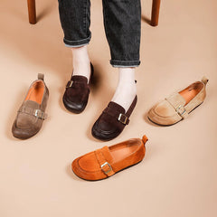 Buckle-fastening Monk Shoes Retro Suede Loafers 4 Colors