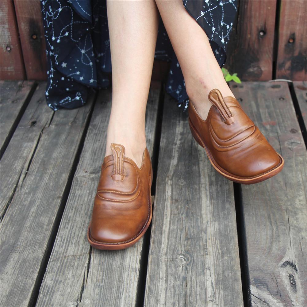 Handmade Brown Shoes Retro Loafers Work Shoes Slip On Shoes