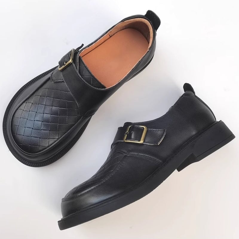 Big Toe Woven Grain Loafers with Buckle