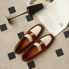 Retro Soft Penny Loafers Square Toe With Camellia Detail