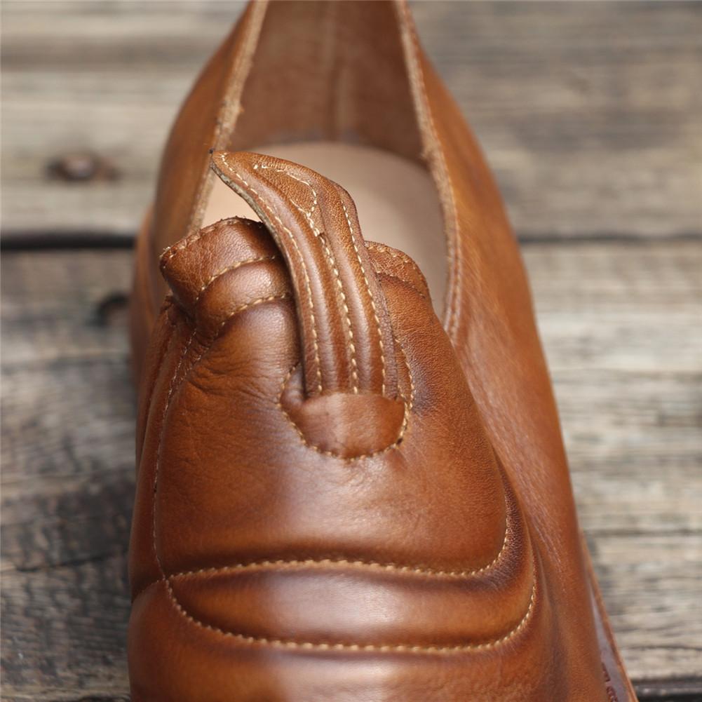 Handmade Brown Shoes Retro Loafers Work Shoes Slip On Shoes