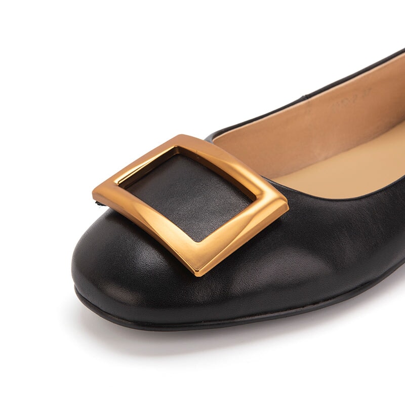 Square Buckle Detailed Loafers Black