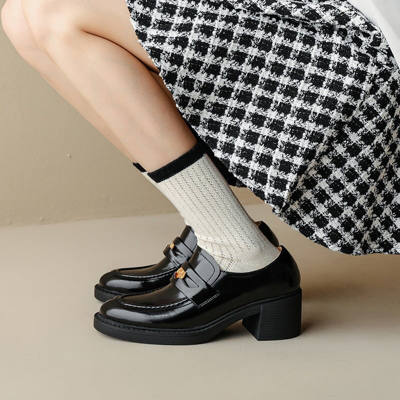 Patent Penny Loafers Block Heel