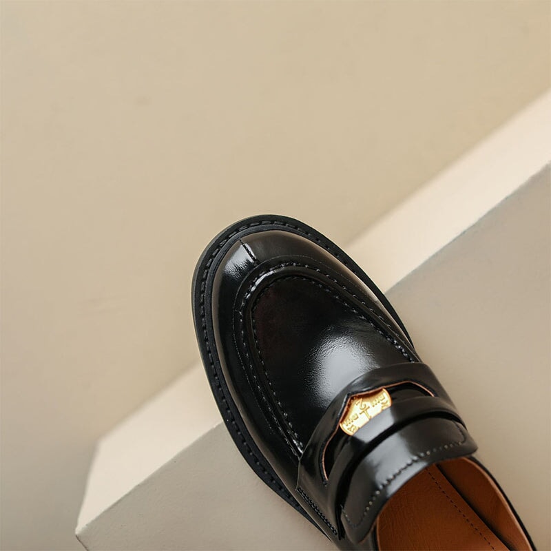 Patent Penny Loafers Block Heel