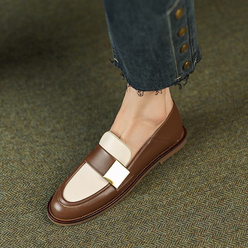 Soft Loafers with Metal Color Blocking