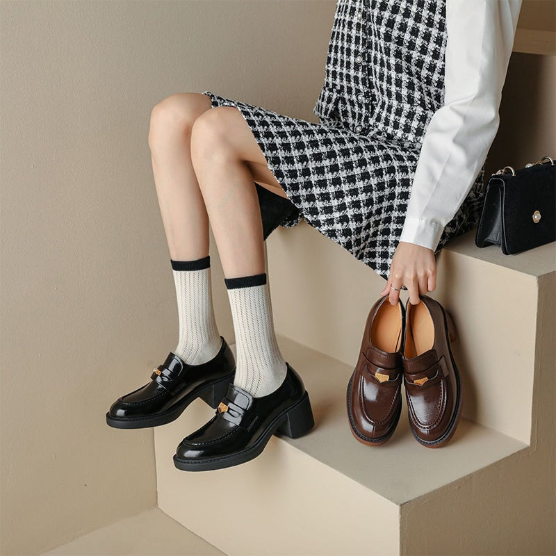 Patent Penny Loafers Block Heel