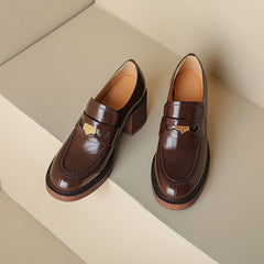 Patent Penny Loafers Block Heel