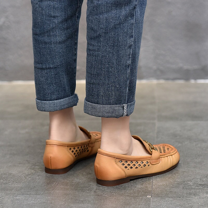 Handmade Soft Loafers with Metal Buckle Details