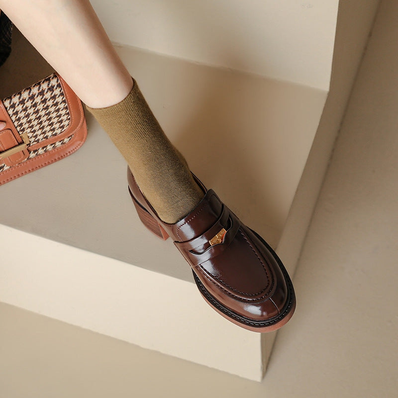 Patent Penny Loafers Block Heel