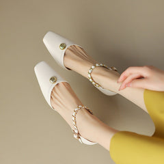 45mm Chain-anklet Kitty Heel Mary Jane Pumps Square Toe