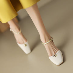 45mm Chain-anklet Kitty Heel Mary Jane Pumps Square Toe