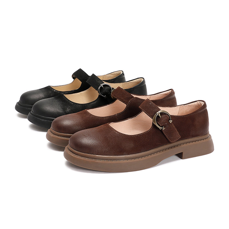 Retro Full Grain Flat Mary Jane Shoes