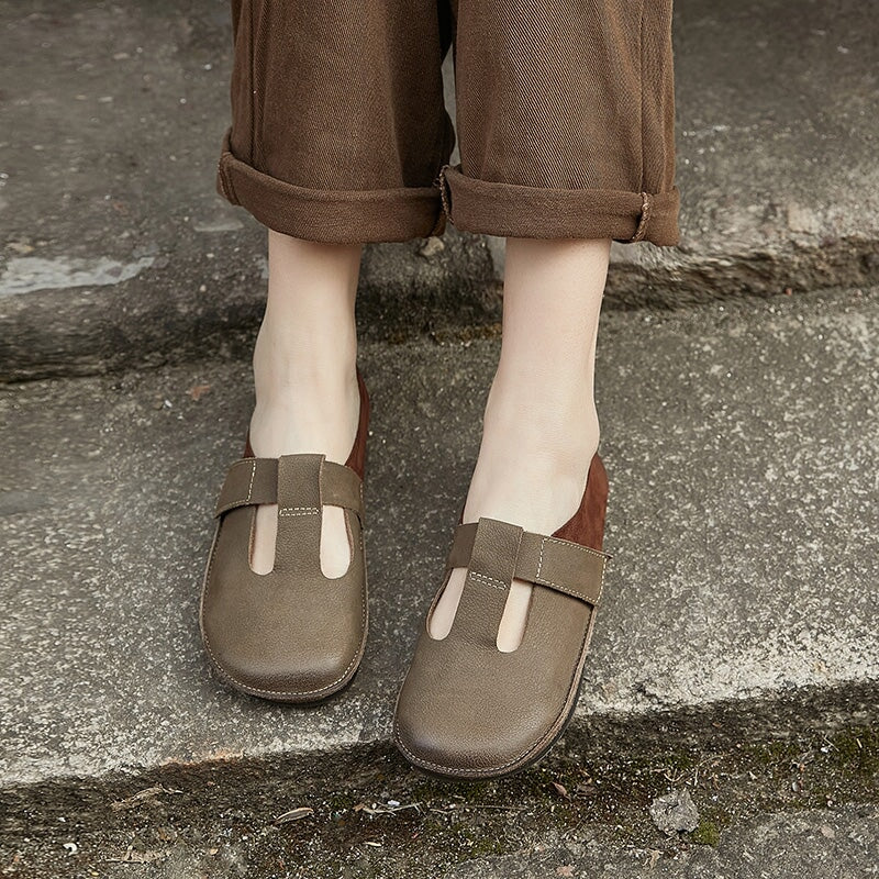 Soft Flat T Strap Mary Jane Shoes Round Toe