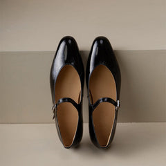 Handmade Patent Strappy Mary Jane Flats Point Toe Office Shoes