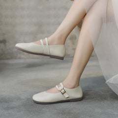 Comfy Mary Jane Flats Beige/Coffee