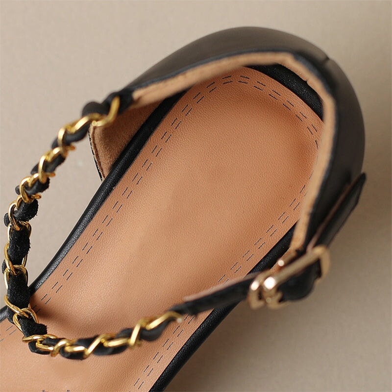 45mm Chain-anklet Kitty Heel Mary Jane Pumps Square Toe