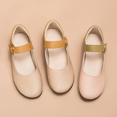 Handmade Flat Mary Jane Round Toe Apricot/Pink