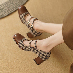 Mary Jane Pumps Double Strap Block Heel Office Shoes