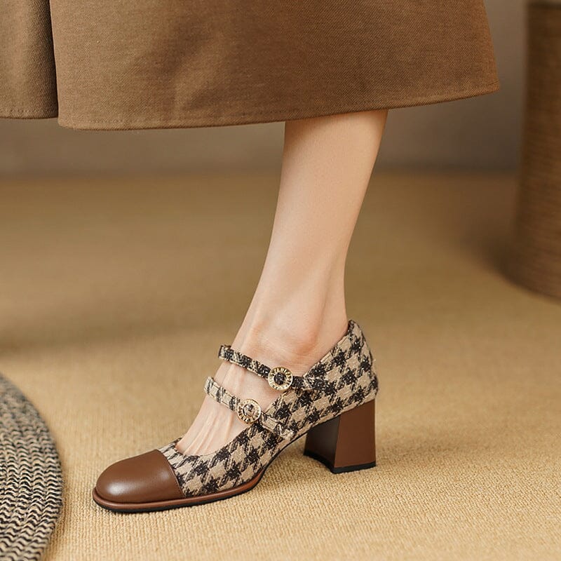 Mary Jane Pumps Double Strap Block Heel Office Shoes