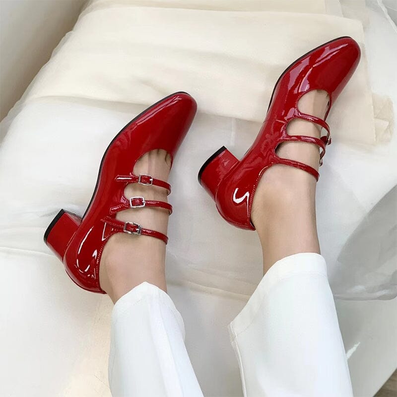 Handmade Mary Jane Shoes 40mm Triple-strap Pumps Block Heel