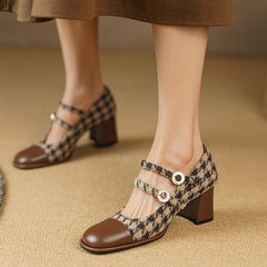 Mary Jane Pumps Double Strap Block Heel Office Shoes