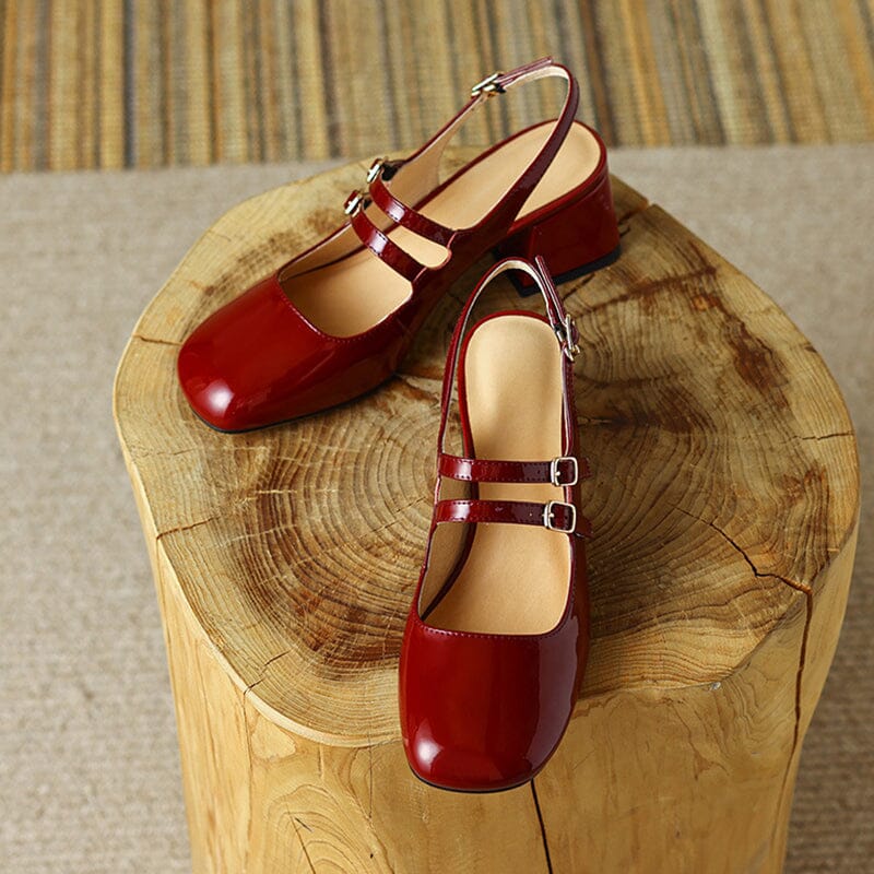 Slingback Mary Jane Pumps Double Strap Block Heel Office Shoes