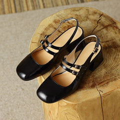 Slingback Mary Jane Pumps Double Strap Block Heel Office Shoes