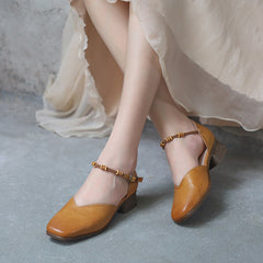 Genuine Square Toe Block Heels Mary Jane Elegant Shoes Coffee/Brown