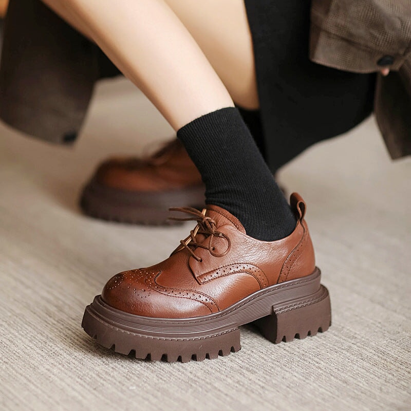 60mm Platform Brogue Oxfords Chunky Wingtip Lace Up Shoes