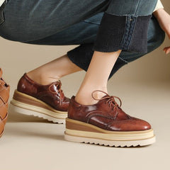 Round Toe Lace Up Chunky Brogue Shoes Platform Oxfords