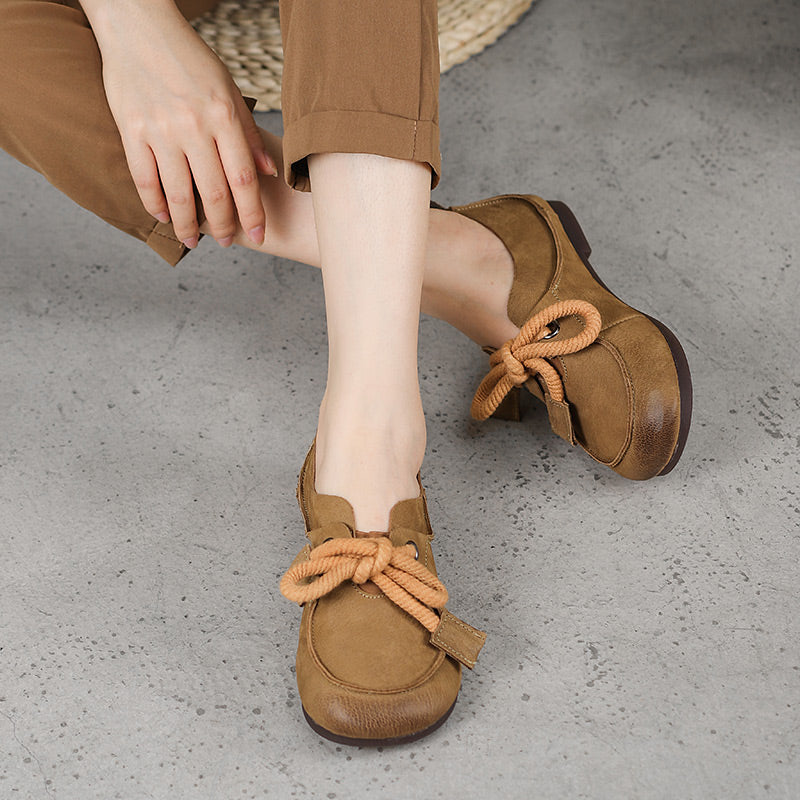 Handmade Soft Lace Up Flat Oxford Shoes Coffee/Khaki