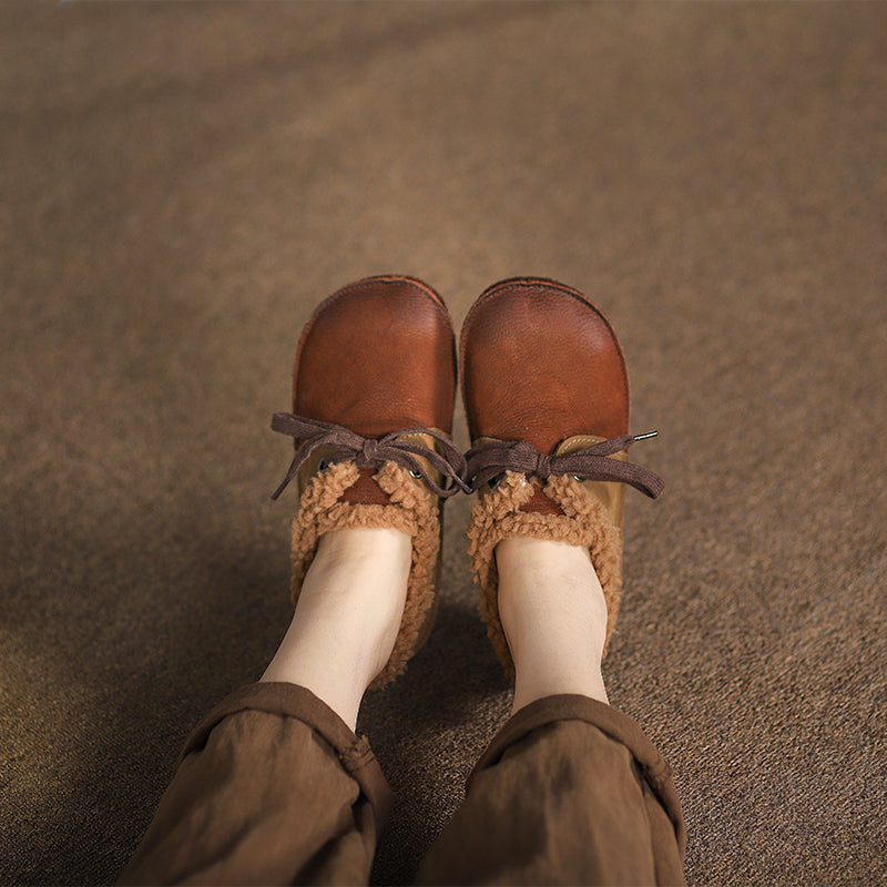 Handmade Soft Color Blocking Lace Up Flats Oxford Coffee/Khaki