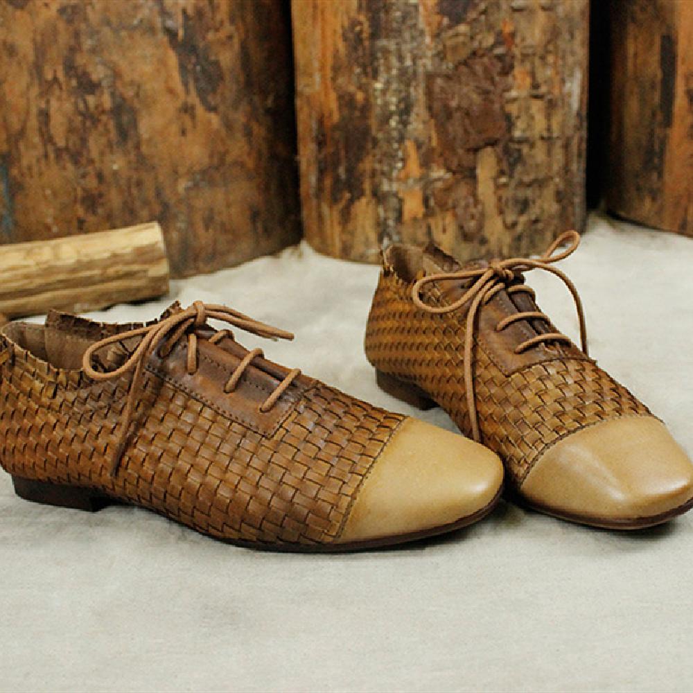 Fashion Oxfords Flats Lace-Up Brogue Knitting Ankle Shoes Brown