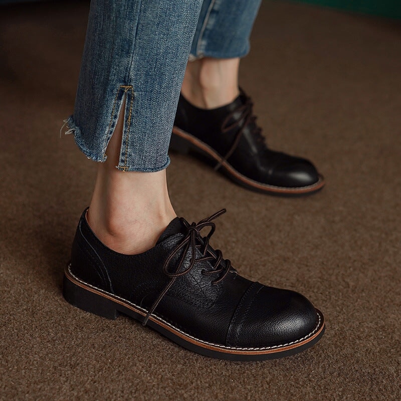 Retro Round Toe Oxfords Lace Up Derby Shoes