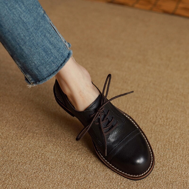 Retro Round Toe Oxfords Lace Up Derby Shoes