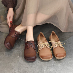 Handmade Soft Lace Up Flat Oxford Shoes Color Blocking