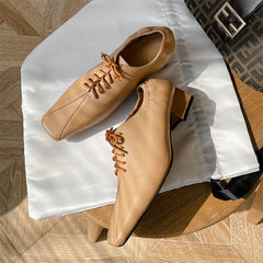 Retro Lace Up Shoes Square Toe Soft Oxford Shoes