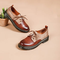 Women's Genuine Lace Up Oxford Shoes Retro Color Blocking Style