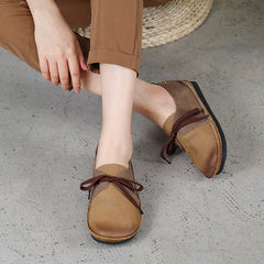 Handmade Soft Color Blocking Lace Up Flats Oxford Coffee/Khaki