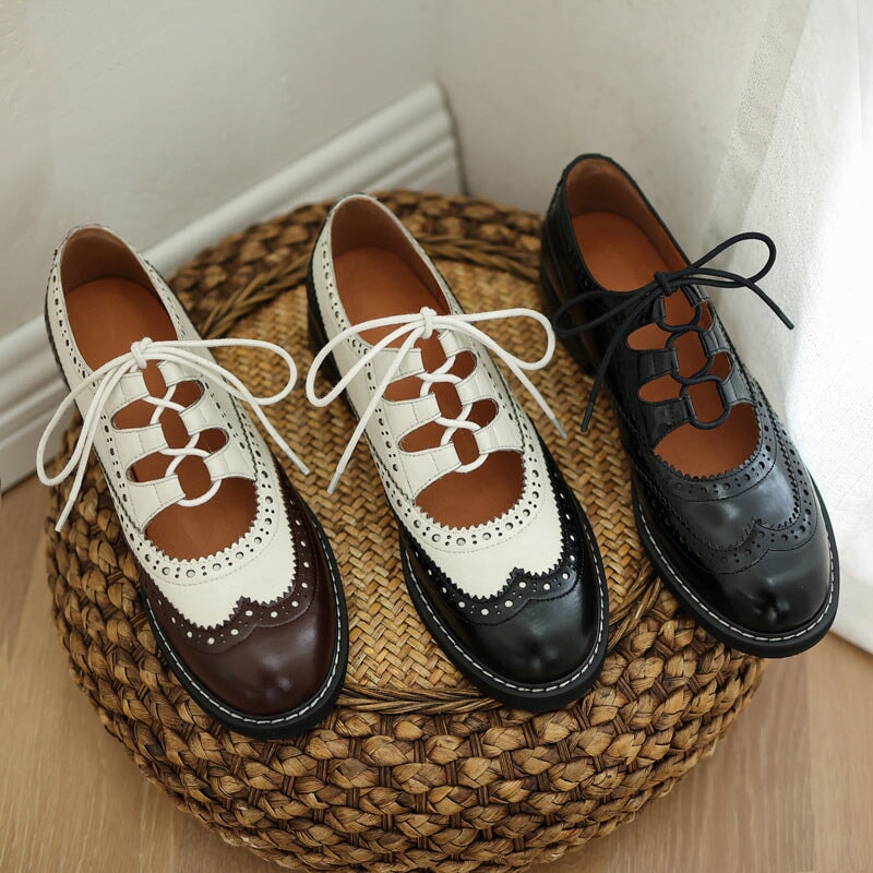 Retro Lace Up Shoes Round Toe Brogue Oxford Shoes