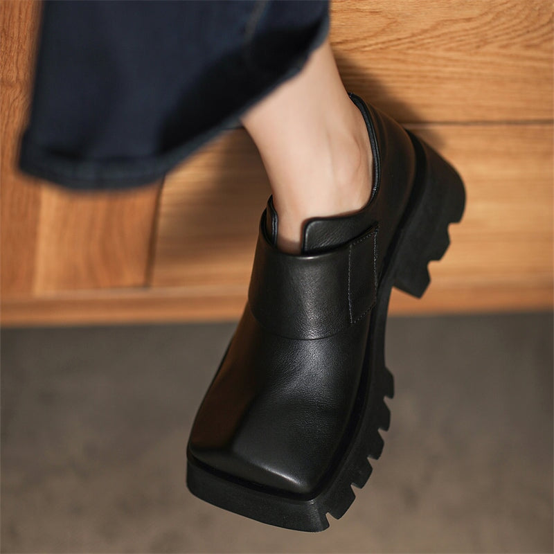 Square Toe Touch-strap Chunky Derby Shoes
