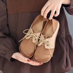 Handmade Soft Lace Up Flat Oxford Shoes Color Blocking