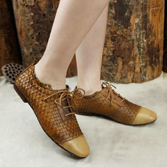 Fashion Oxfords Flats Lace-Up Brogue Knitting Ankle Shoes Brown